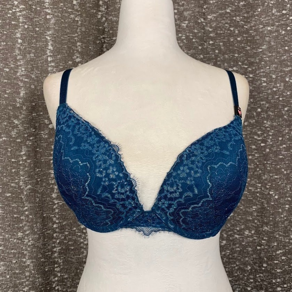 NWT Victoria's Secret Dream Angels Push-Up Bra 36D Blue Lace Underwire 36D
